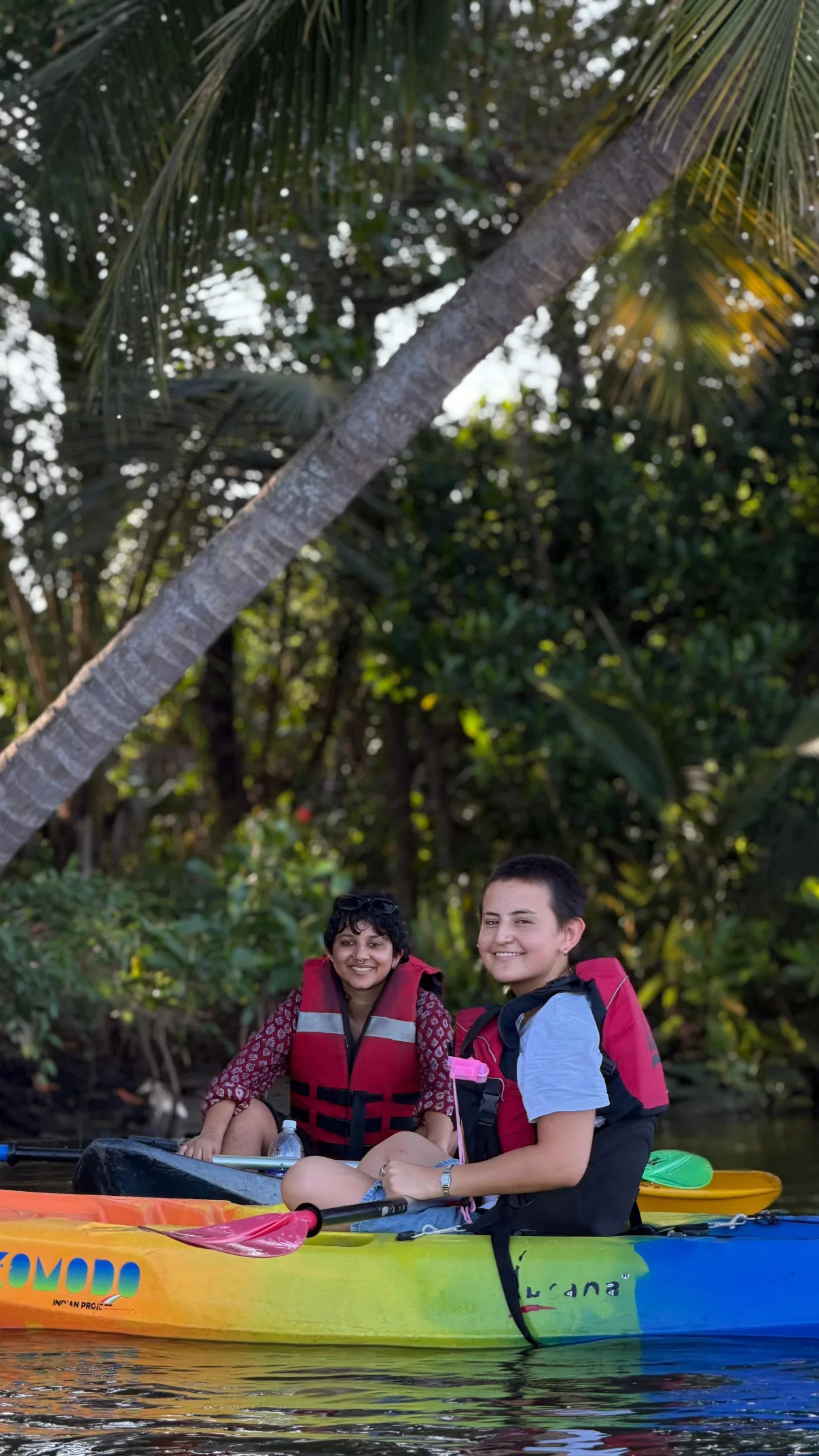 Kayaking through a green mangrove tunnel on the daily guided group tour, Kadamakkudy