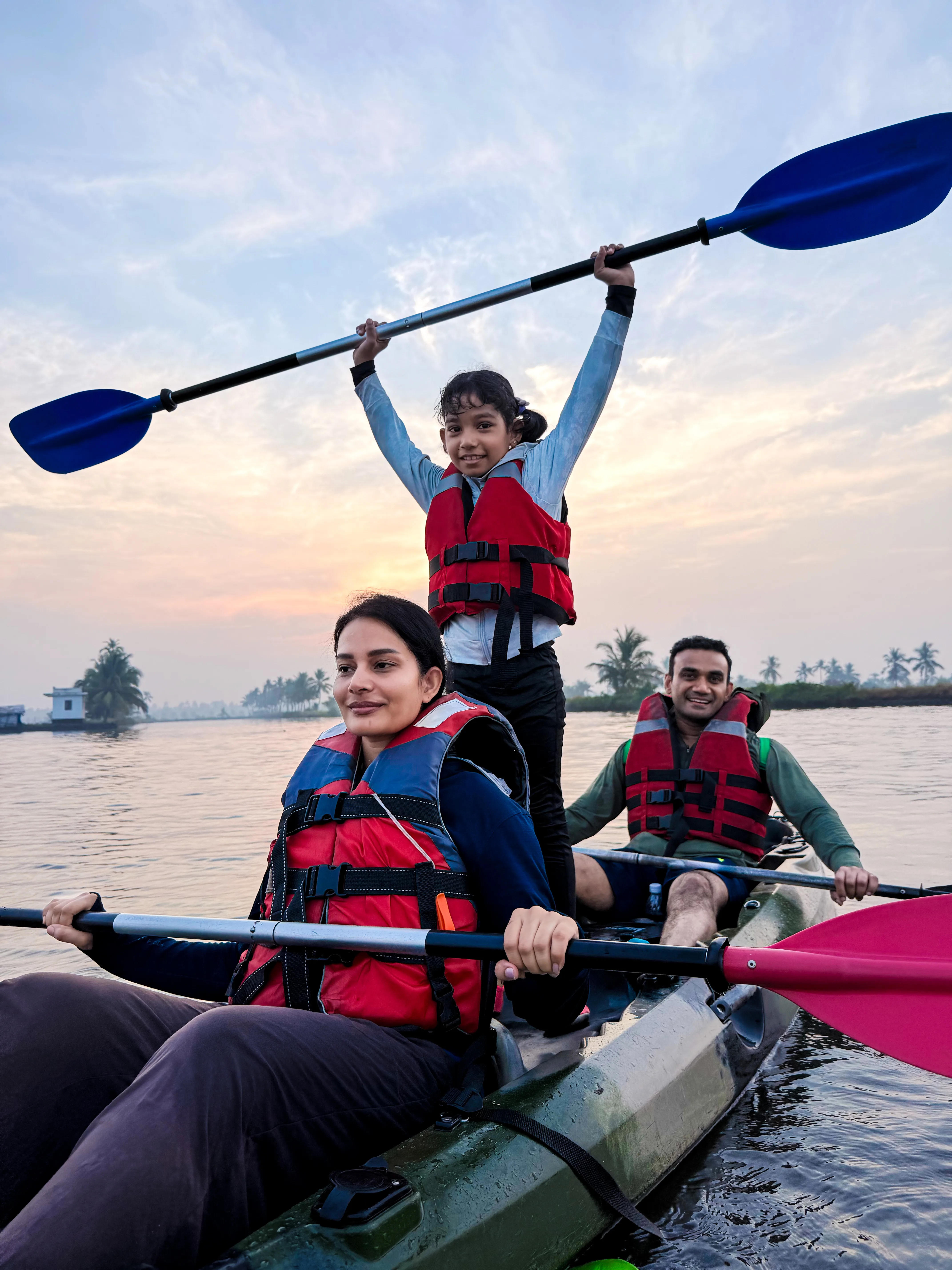 Wide panoramic view of Kerala backwaters near Kochi